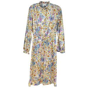 Vtg 80s Nikki Polyester Knit Abstract Bursts Dress 13/14 Casual Ruffle Cuffs